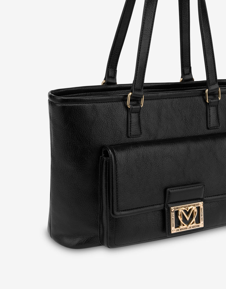Shopper con placca logata Nero Love Moschino 3