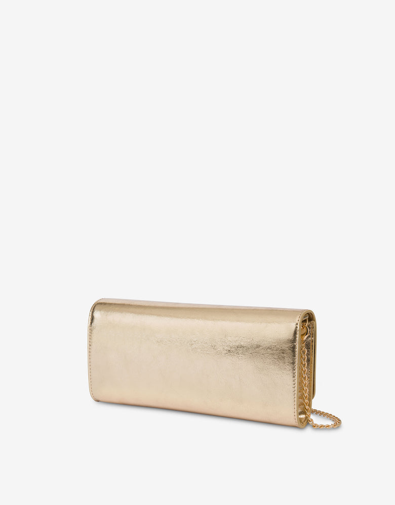 Laminated fabric clutch Gold Love Moschino 1