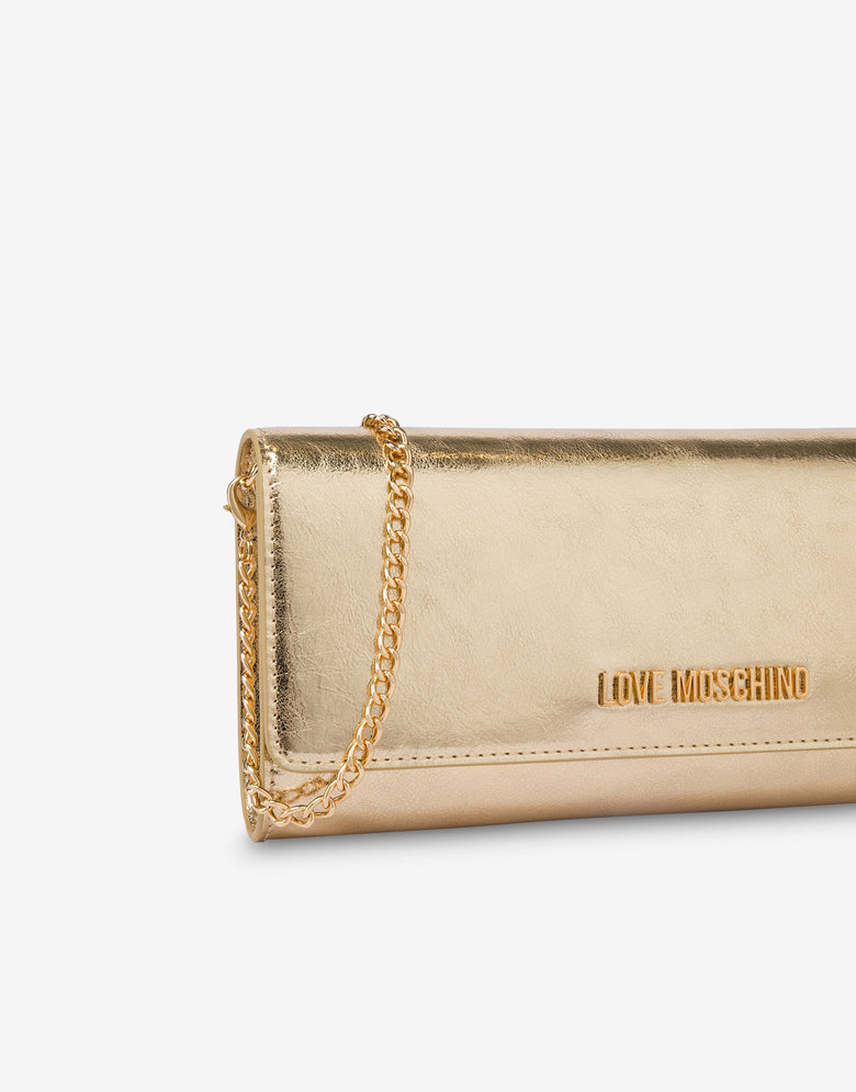 Laminated fabric clutch Gold Love Moschino 3