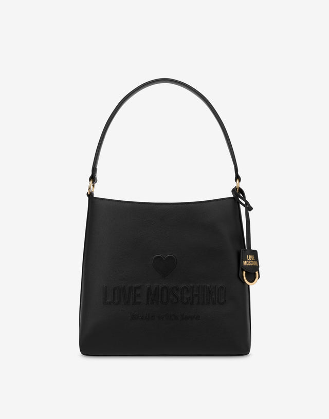 Hobo bag in vitello Love Embossed Nero Love Moschino 0