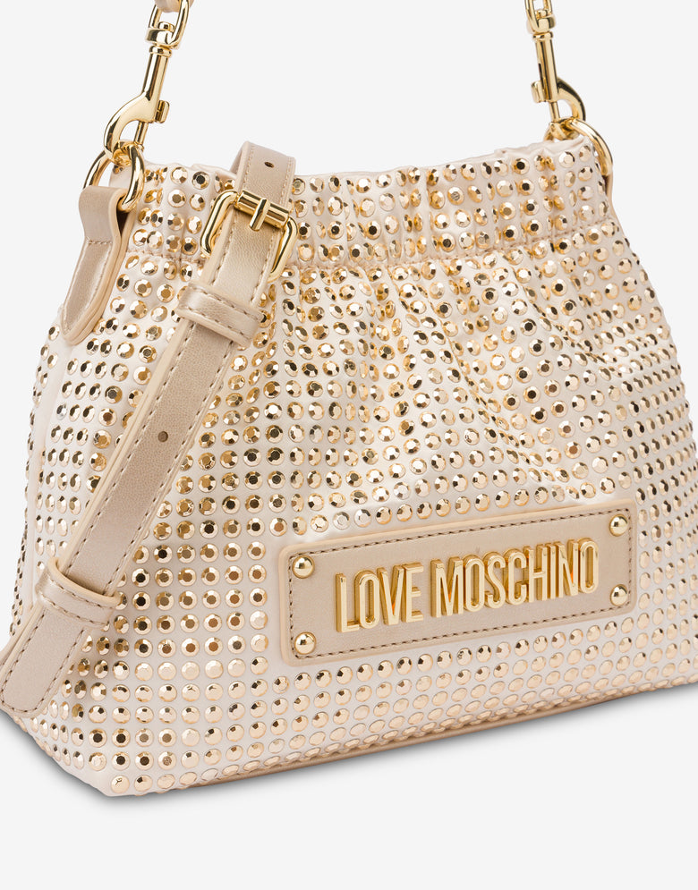 Sparkling studded bucket bag Gold Love Moschino 3