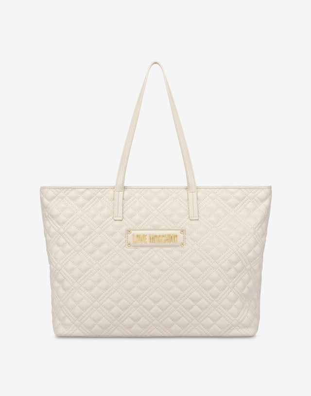Lettering Logo quilted shopper Ivory Love Moschino 0