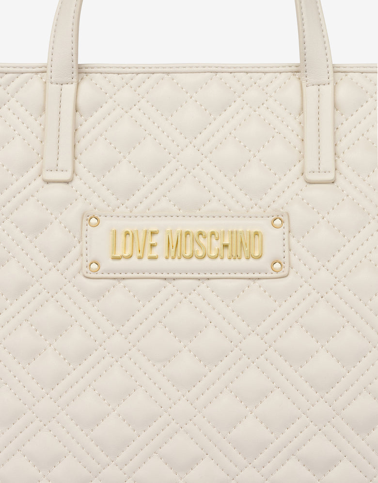 字母徽标绗缝购物袋 象牙色 Love Moschino 3