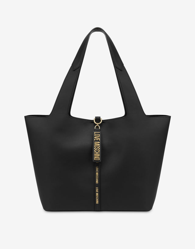 Soft shopper bag with logo charm Black Love Moschino 0