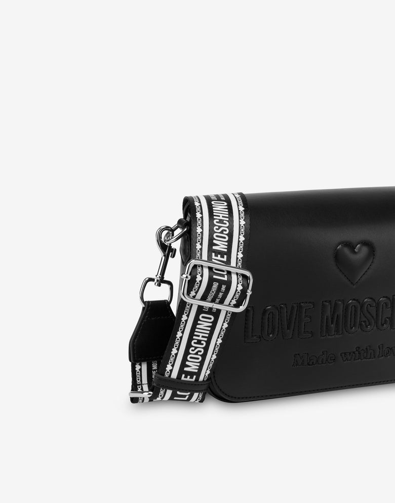 Borsa a tracolla con logo a rilievo Nero Love Moschino 3
