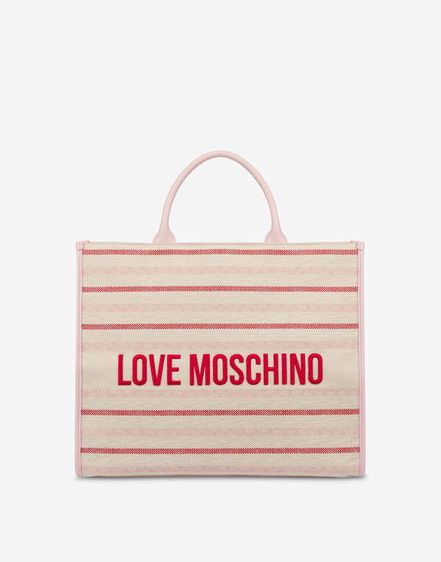 Shopper in cotton jacquard with logo embroidery Pink Love Moschino 0