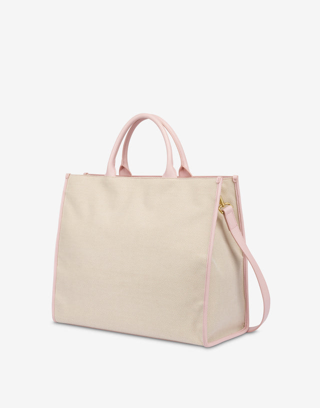 Shopper in cotton jacquard with logo embroidery Pink Love Moschino 1