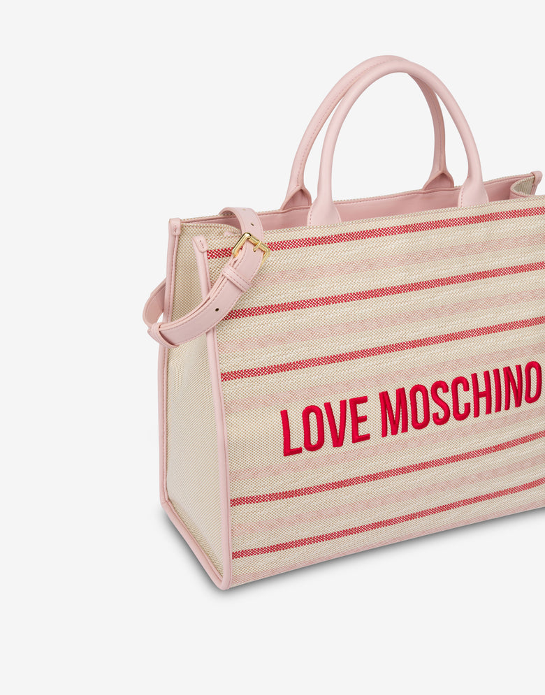 Bolso jacquard de algodón con logotipo bordado Pink Love Moschino 3