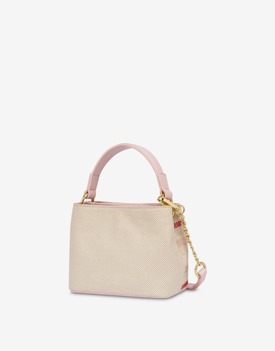 Mini borsa a mano in cotone jacquard Rosa Love Moschino 1