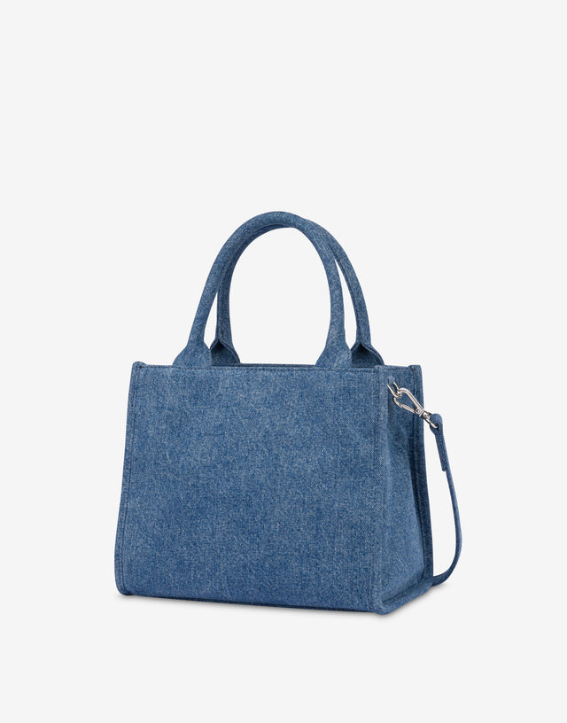 Shopper en denim avec patch logo Denim foncé Love Moschino 1