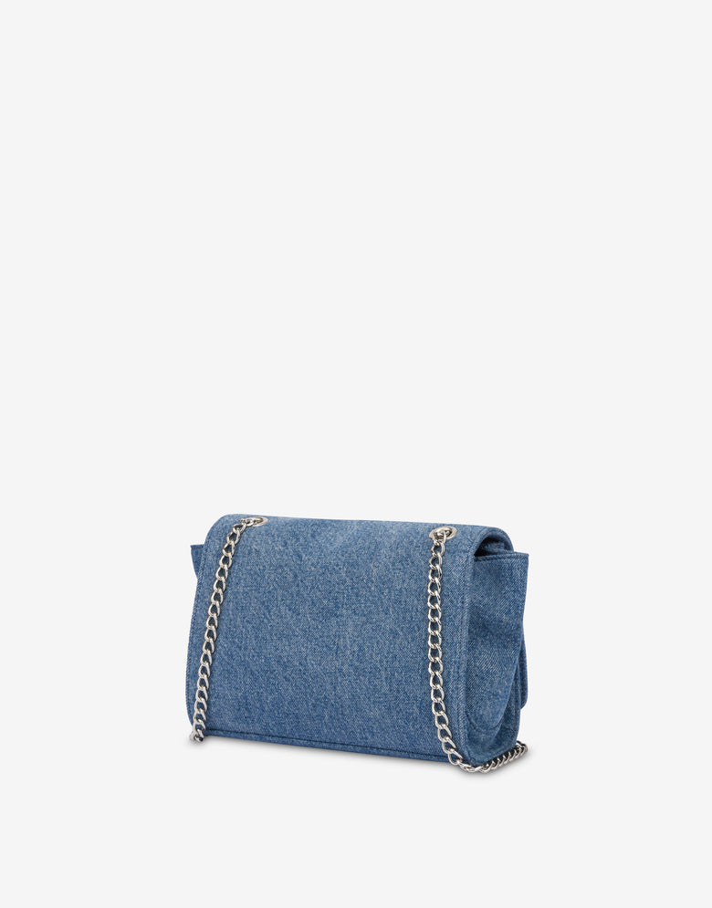Shoulder bag in denim with patch logo Dark denim Love Moschino 1