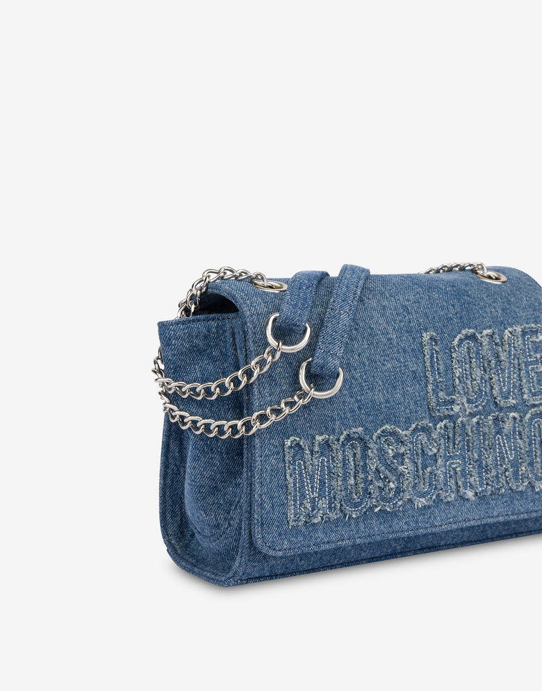 Shoulder bag in denim with patch logo Dark denim Love Moschino 3