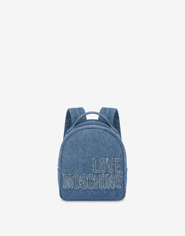Backpack in denim with patch logo Dark denim Love Moschino 0