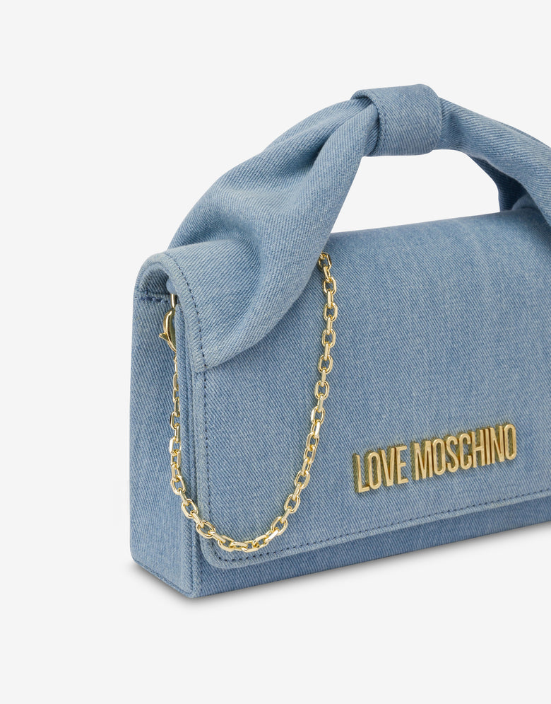 Clutch in denim with metal logo Azure Love Moschino 3