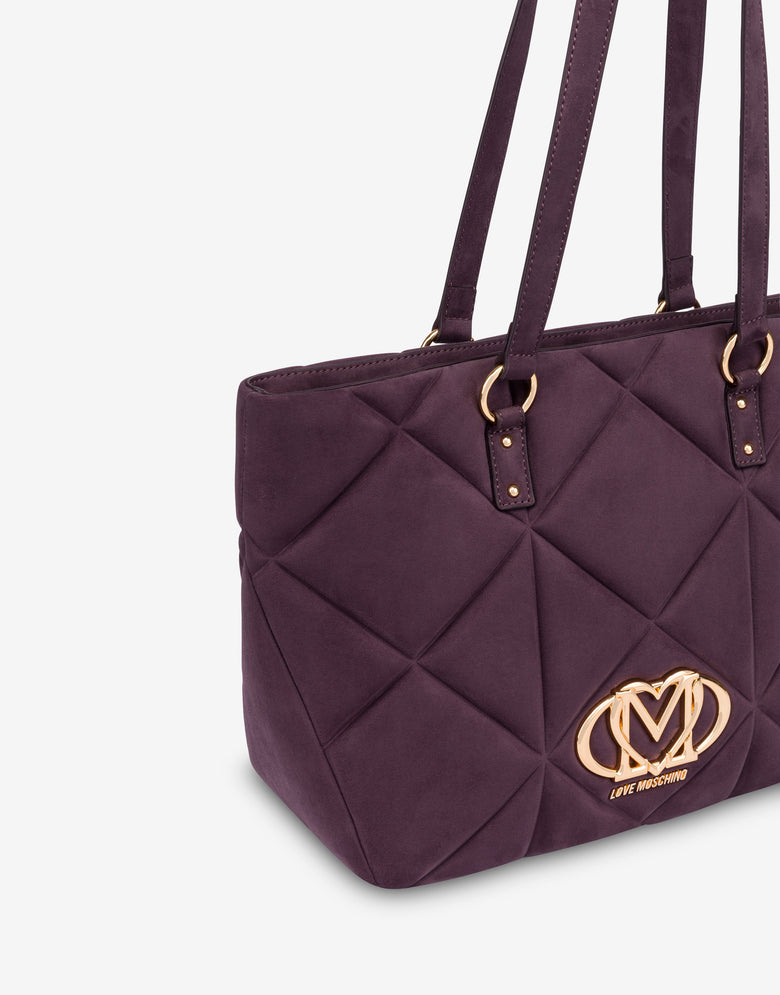 Quilted soft fabric shopper Purple Love Moschino 3