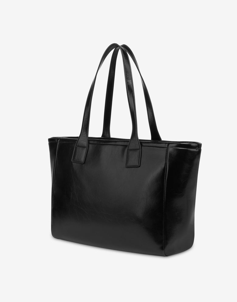 Embroidered soft fabric shopper Black Love Moschino 1