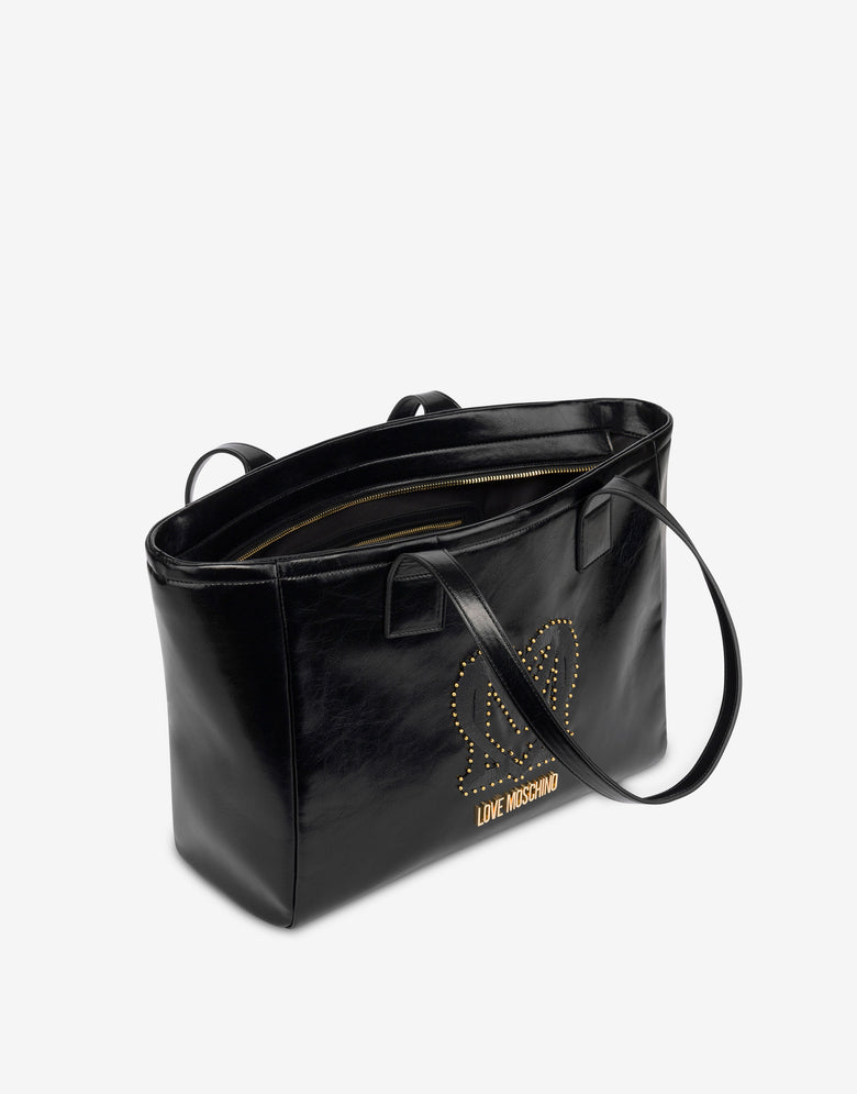 Embroidered soft fabric shopper Black Love Moschino 2