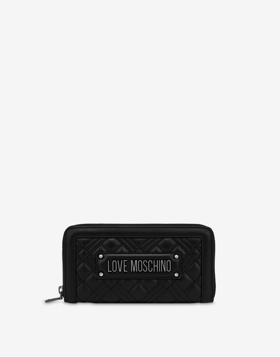 Portefeuille à contour zippé Quilted Noir Love Moschino 0