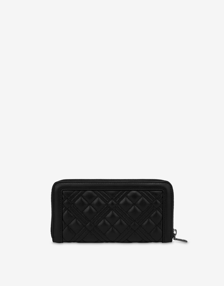 Portefeuille à contour zippé Quilted Noir Love Moschino 1