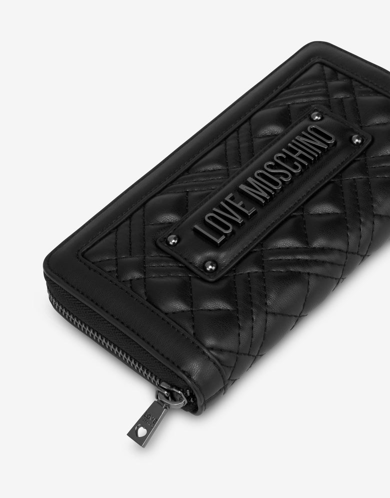 Portefeuille à contour zippé Quilted Noir Love Moschino 3