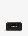 Quilted zip around wallet with logo embroidery