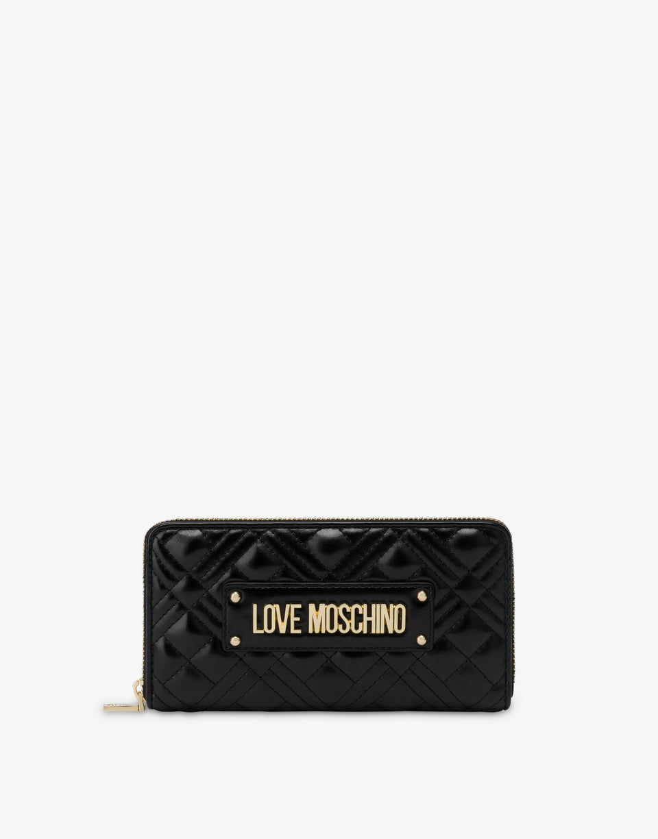 Quilted zip around wallet with logo embroidery Black Love Moschino 0