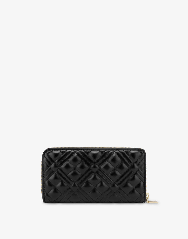 Quilted zip around wallet with logo embroidery Black Love Moschino 1