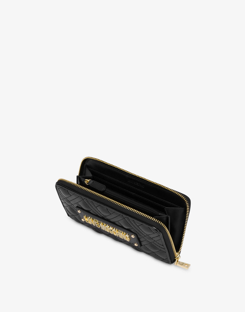 Quilted zip around wallet with logo embroidery Black Love Moschino 2