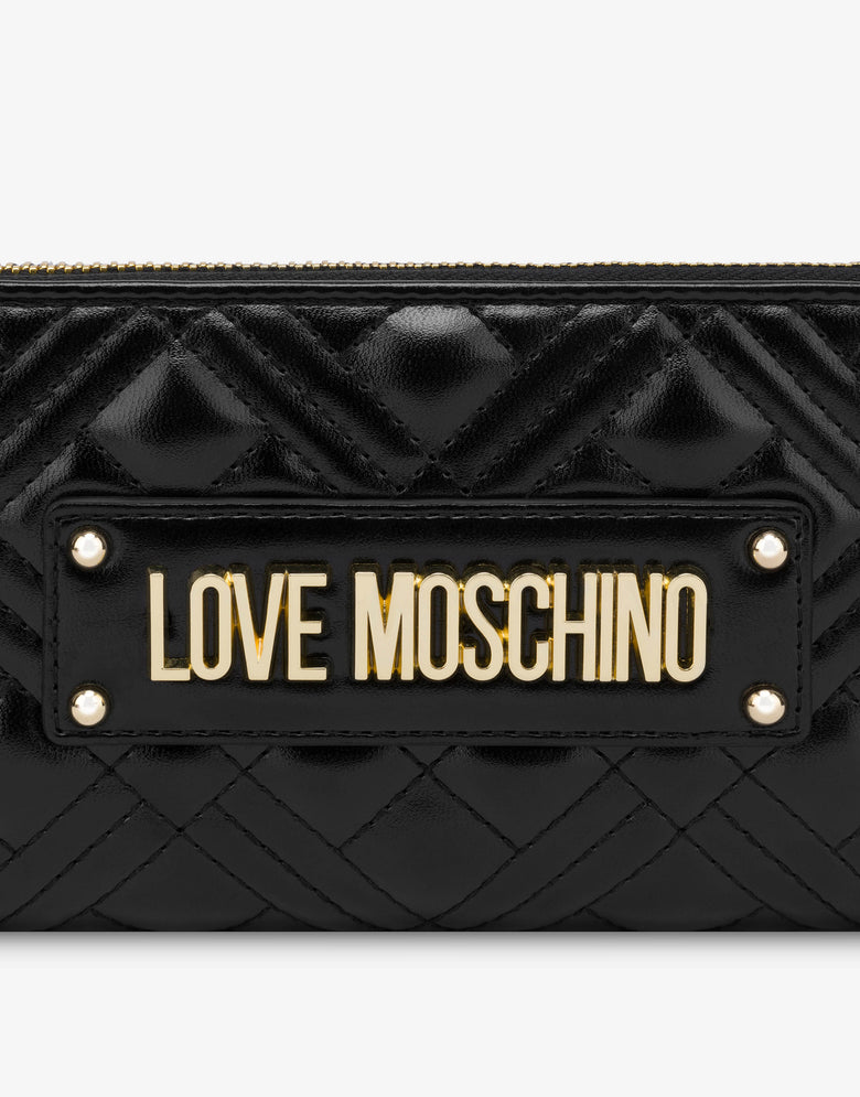 Quilted zip around wallet with logo embroidery Black Love Moschino 3