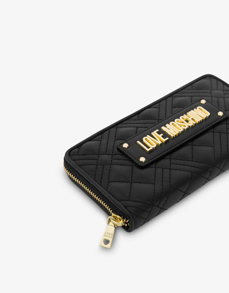 Portafoglio zip around trapuntato Nero Love Moschino 3