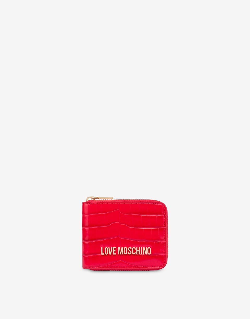 Piccolo portafoglio zip around Croco Rosso Love Moschino 0