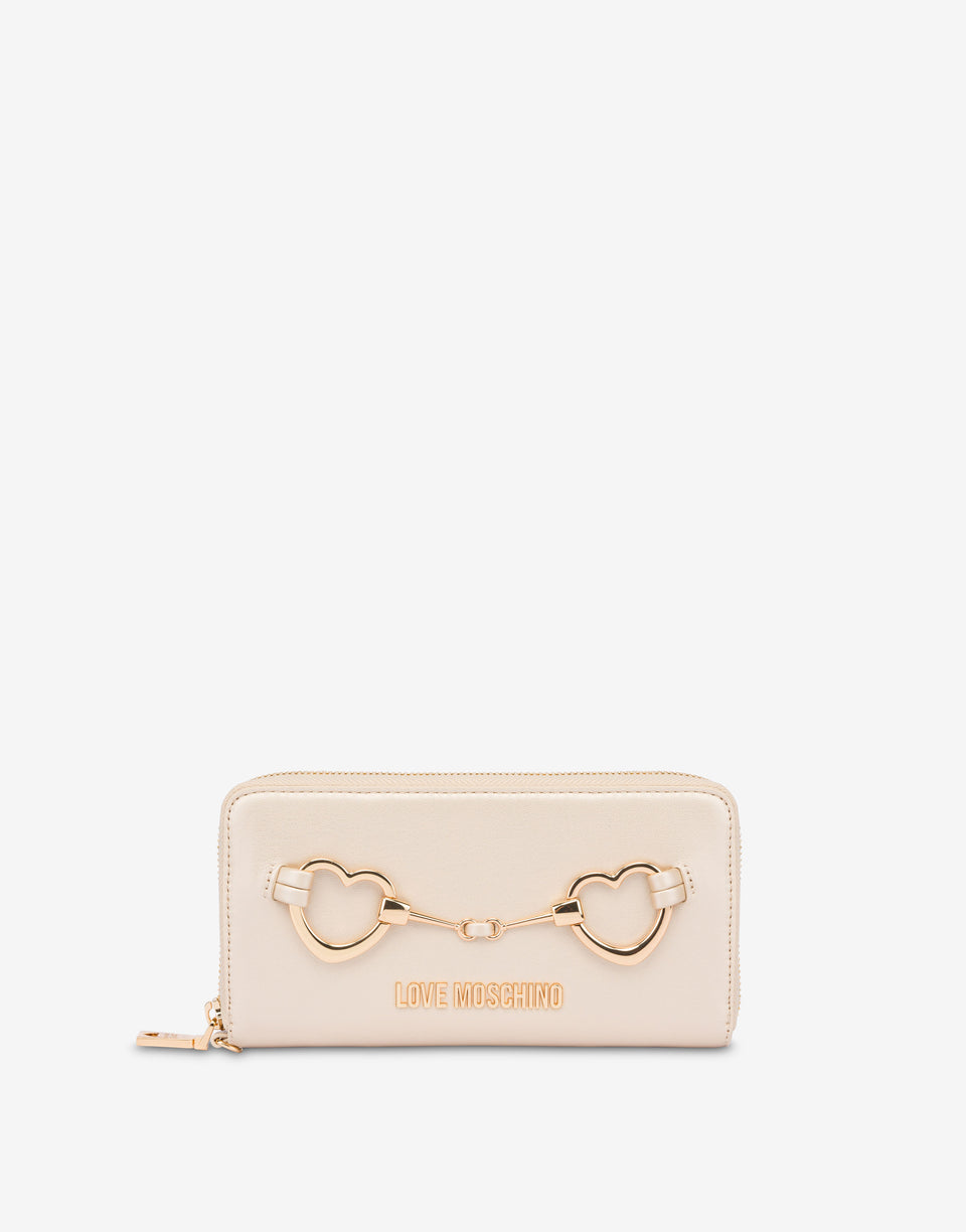 Laminated zip-around wallet Hearts Light gold Love Moschino 0