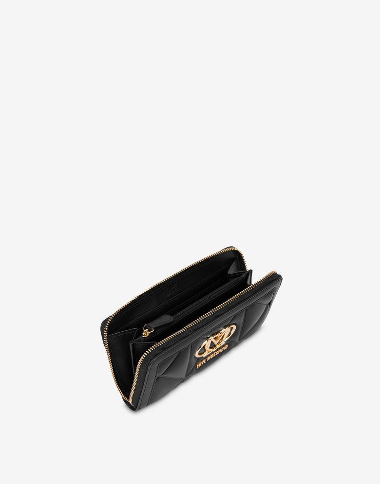 Quilted zip-around wallet Embossed Black Love Moschino 2