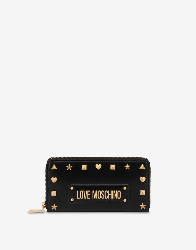 Portafoglio zip around con borchie Nero Love Moschino 0