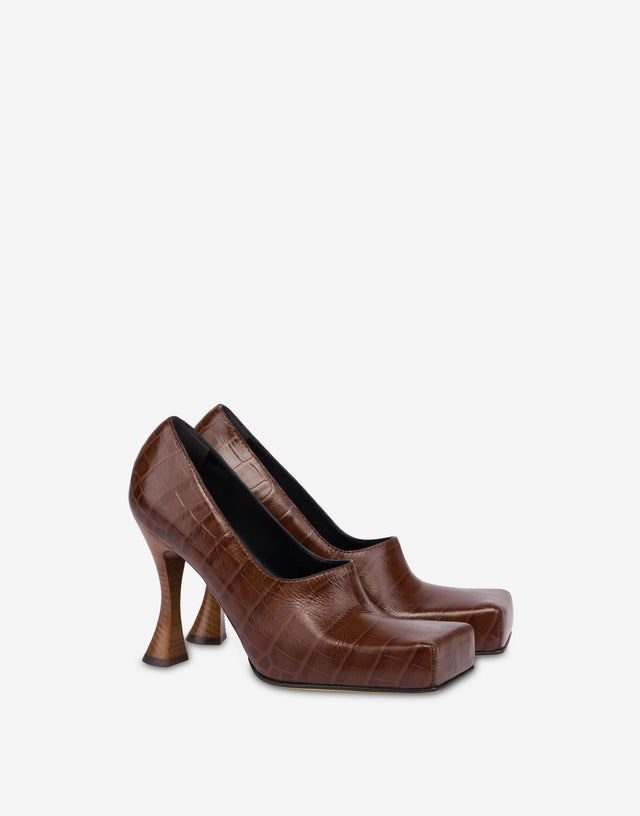 Pumps aus Kalbsleder mit Krokoprägung Braun Moschino 0