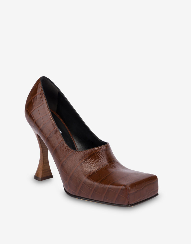 Pumps aus Kalbsleder mit Krokoprägung Braun Moschino 3