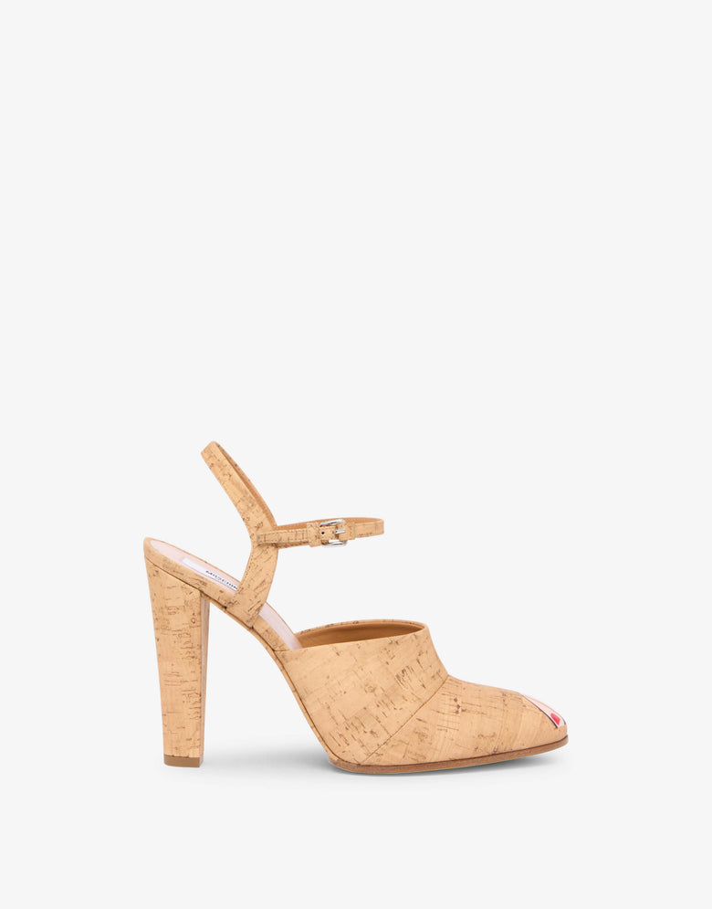 Zapatos de salón con talón abierto en piel de becerro estampada Beige Moschino 1