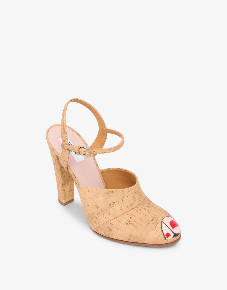 Zapatos de salón con talón abierto en piel de becerro estampada Beige Moschino 3