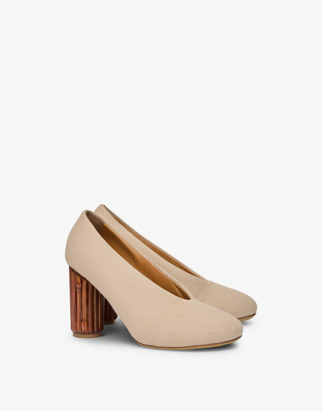 帆布高跟鞋配雕塑感鞋跟 米色 Moschino 0