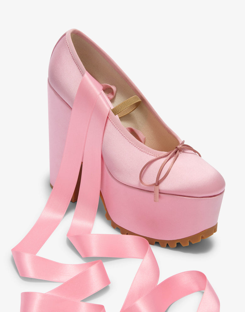 Plateau-Ballerinas aus Satin Pink Moschino 3