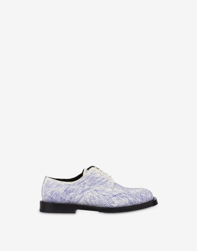 Derby de lona estampada. Blanco Moschino 1