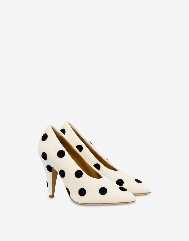 Embroidered velvet pumps Ivory Moschino 0