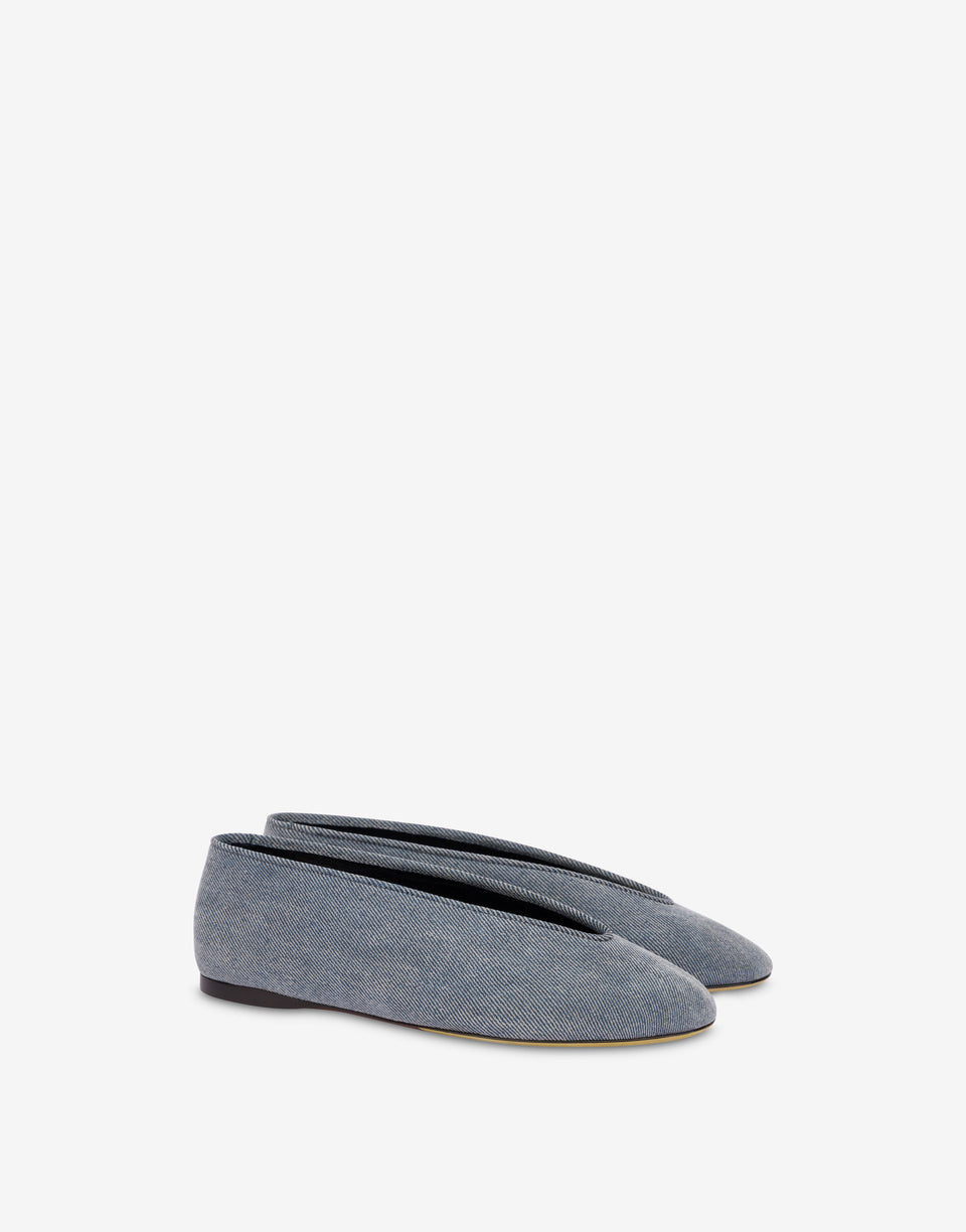 Flocked denim ballet flats Blue Denim Moschino 0
