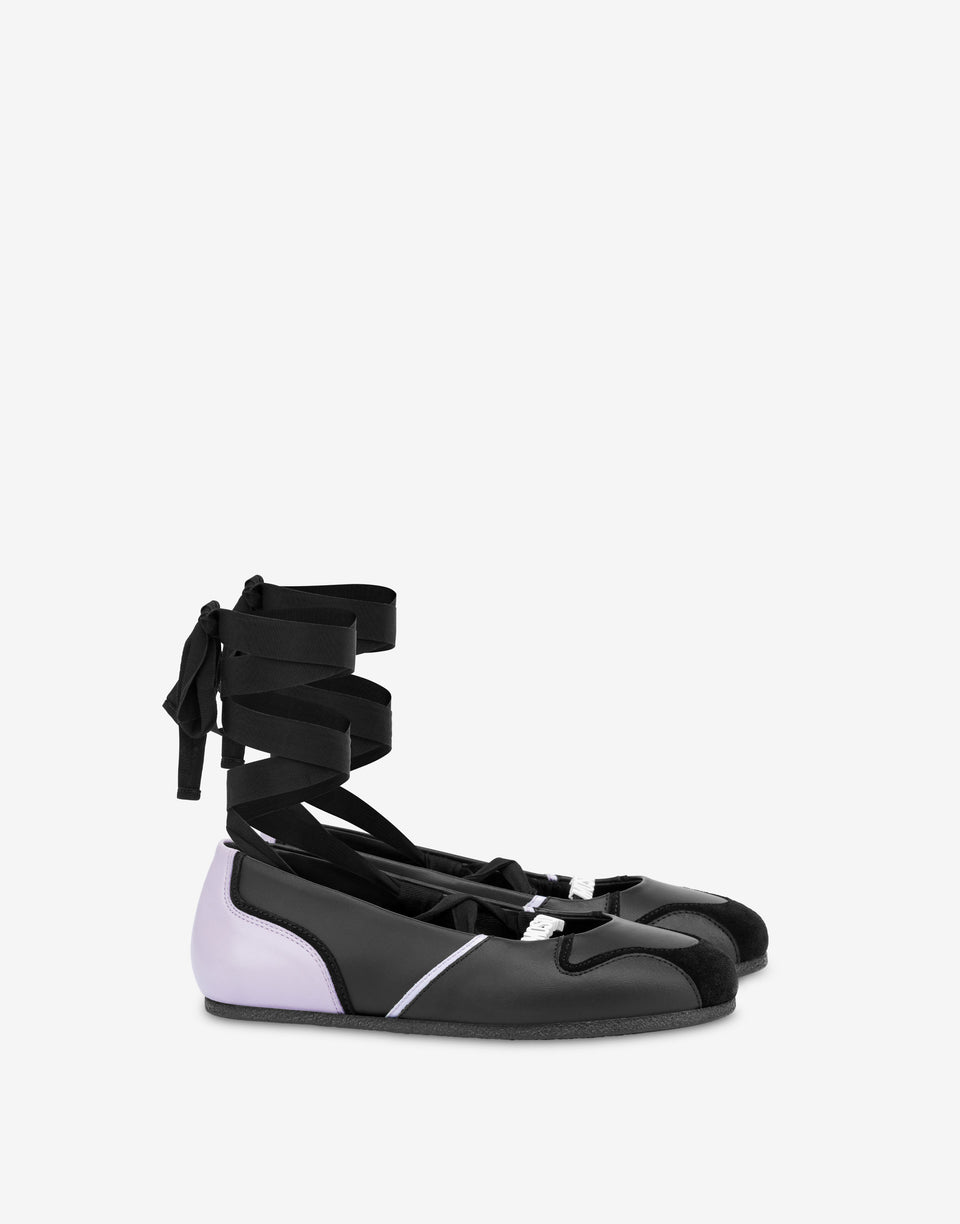 Bailarinas de piel de becerro y ante Negro Moschino 0