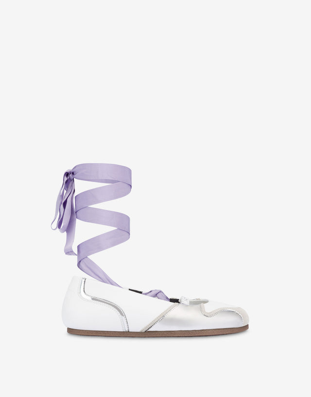 Suede ballet flats with mirror effect details White Moschino 1