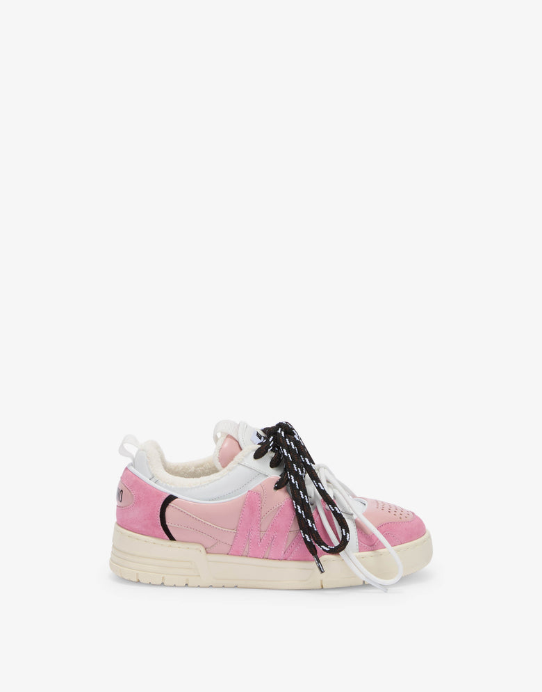 Sneakers in vitello e suede Rosa Moschino 1