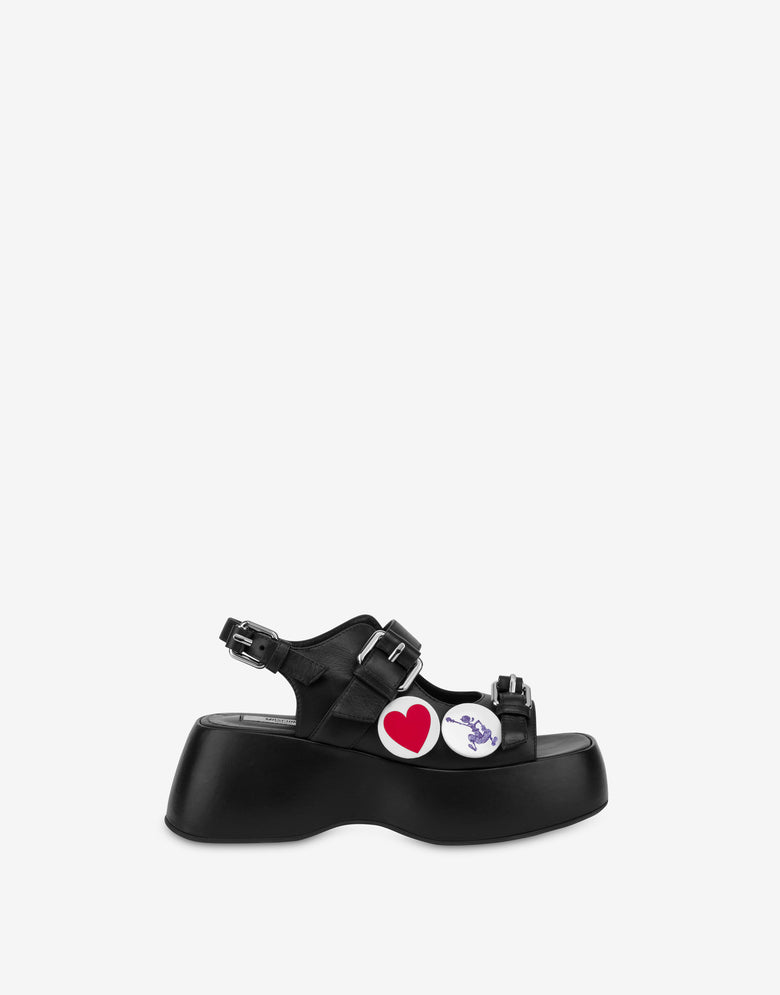 Platform sandals in calfskin Moschino Pins Black Moschino 2