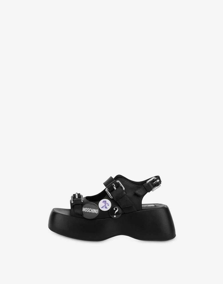 Platform sandals in calfskin Moschino Pins Black Moschino 3