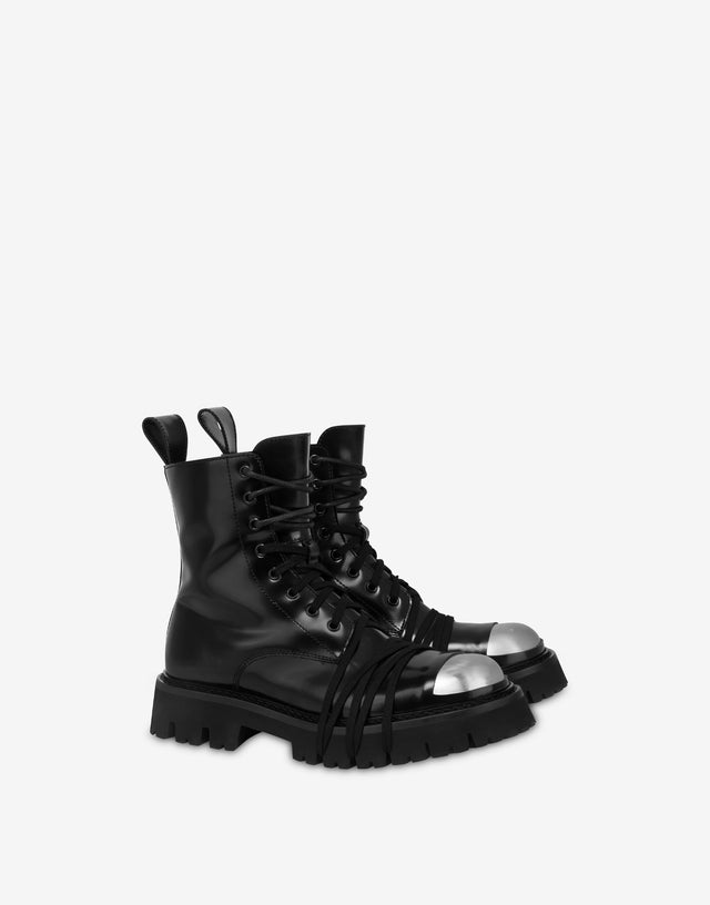 Combat boot in calfskin Black Moschino 0