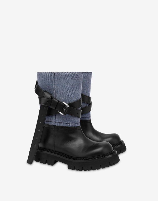 Botines vaqueros y de becerro Blue Denim Moschino 0